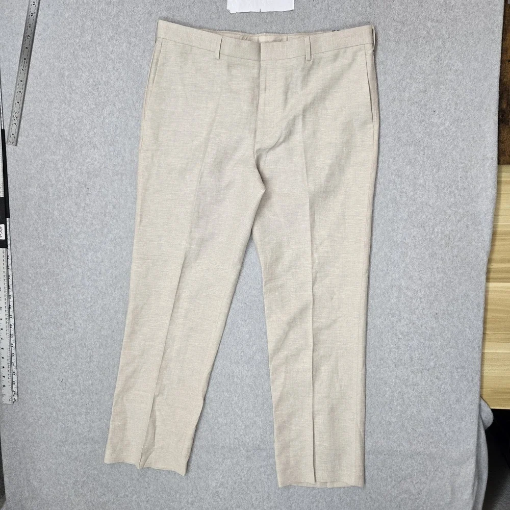 Cubavera Men Pants 38X32 Khaki Linen Polyester Dress Pants Button 31